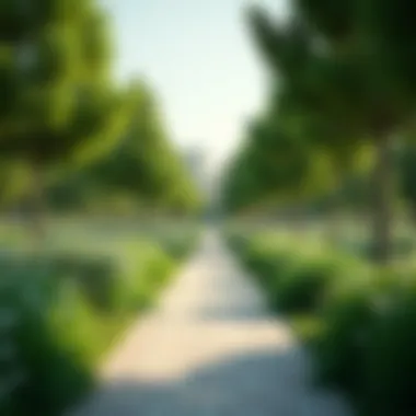 A serene walking path in JVC Park surrounded by native plants and trees