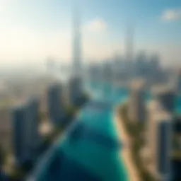 Aerial view of Dubai skyline showcasing iconic buildings