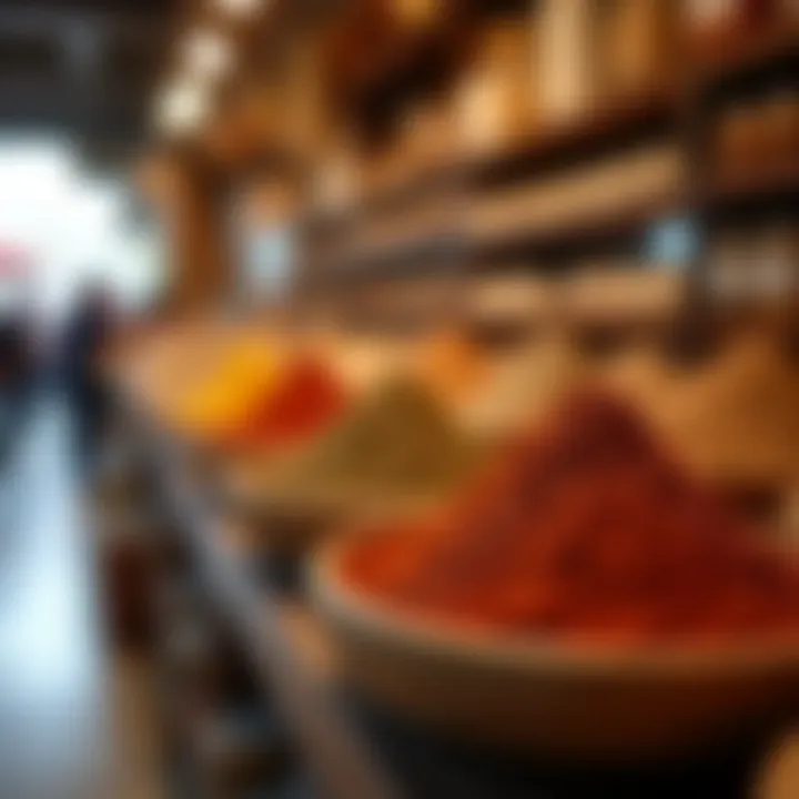 An intricate display of spices and herbs common in local markets.