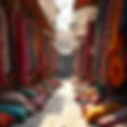 A bustling bazaar showcasing traditional textiles and crafts.