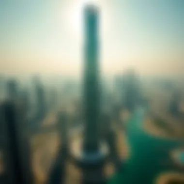 An aerial view of Dubai showcasing the Green Tower within the city's skyline.