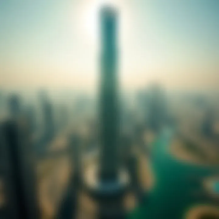 An aerial view of Dubai showcasing the Green Tower within the city's skyline.