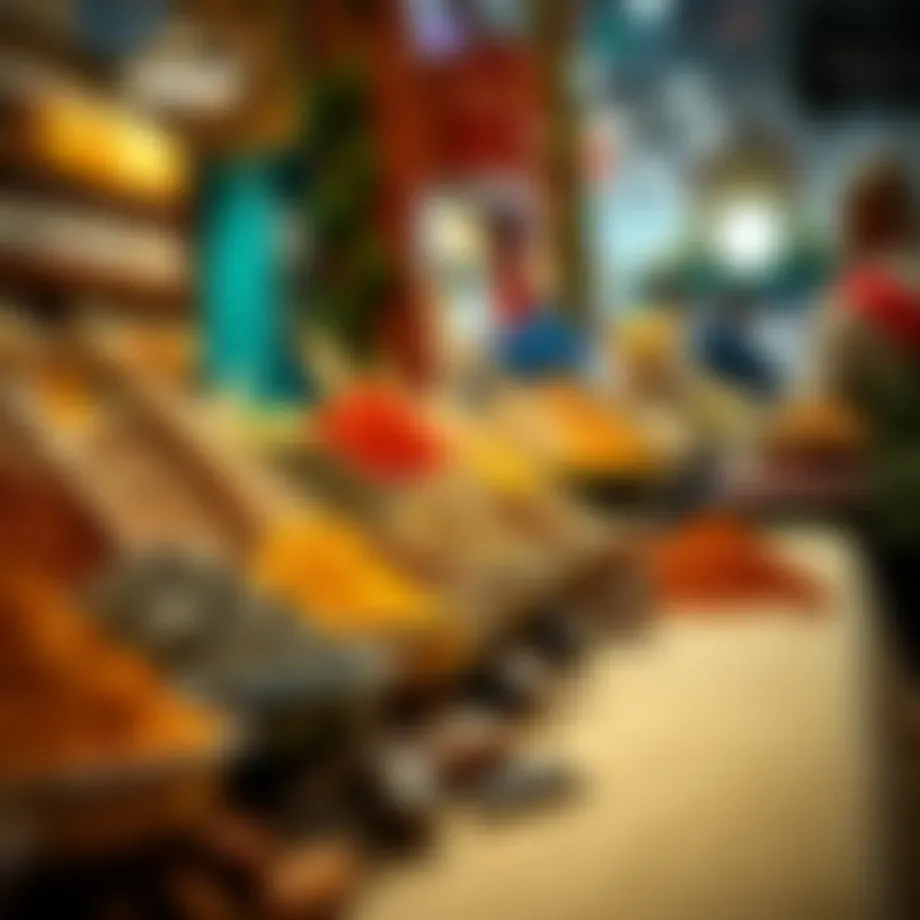 A vibrant display of various spices in Dubai's Spice Market