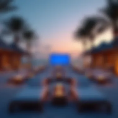 Comfortable Lounging for an Unforgettable Experience Luxurious beachside lounge chairs arranged for a movie night in Dubai.