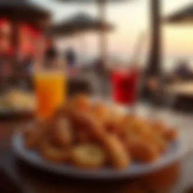 Gourmet Treats Enhancing the Movie Experience A delectable assortment of snacks and beverages available at a beach cinema.