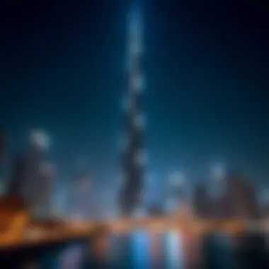 The Burj Khalifa illuminated at night