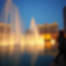 Majestic view of the Dubai Fountain illuminated at night