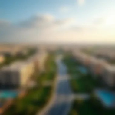 Aerial view of Remraam community showcasing residential buildings and green spaces